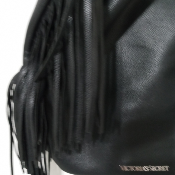 Victoria Secret black Drawstring Backpack With Fringe down both sides main image 12